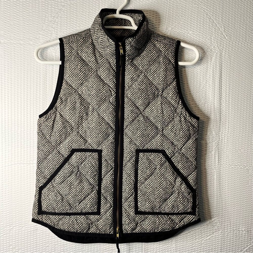 J Crew Herringbone Quilted Down Puffer Vest Full Double Zip Vest Size S